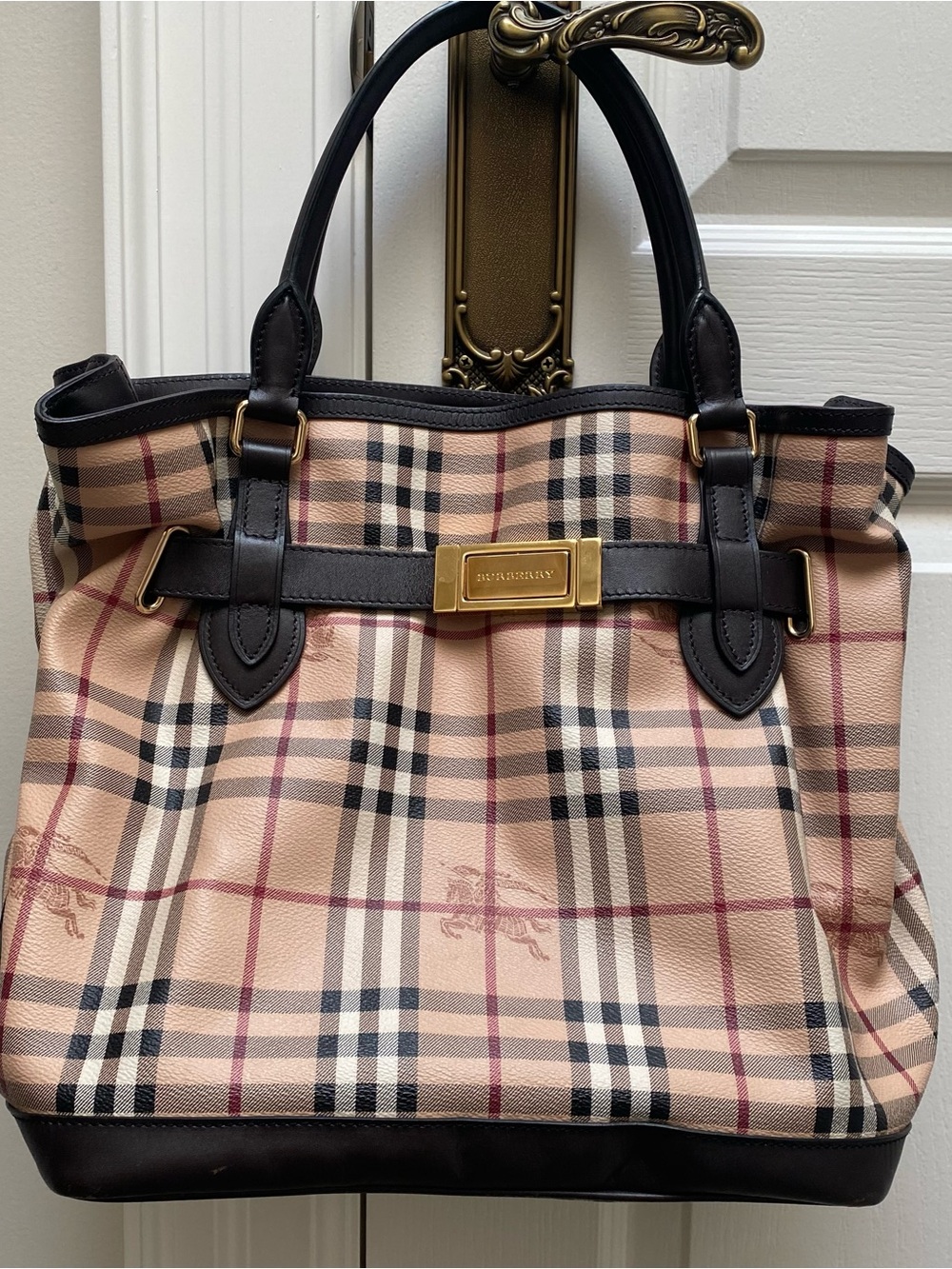 Vintage Burberry Leather Tote Bag with Belt Closure